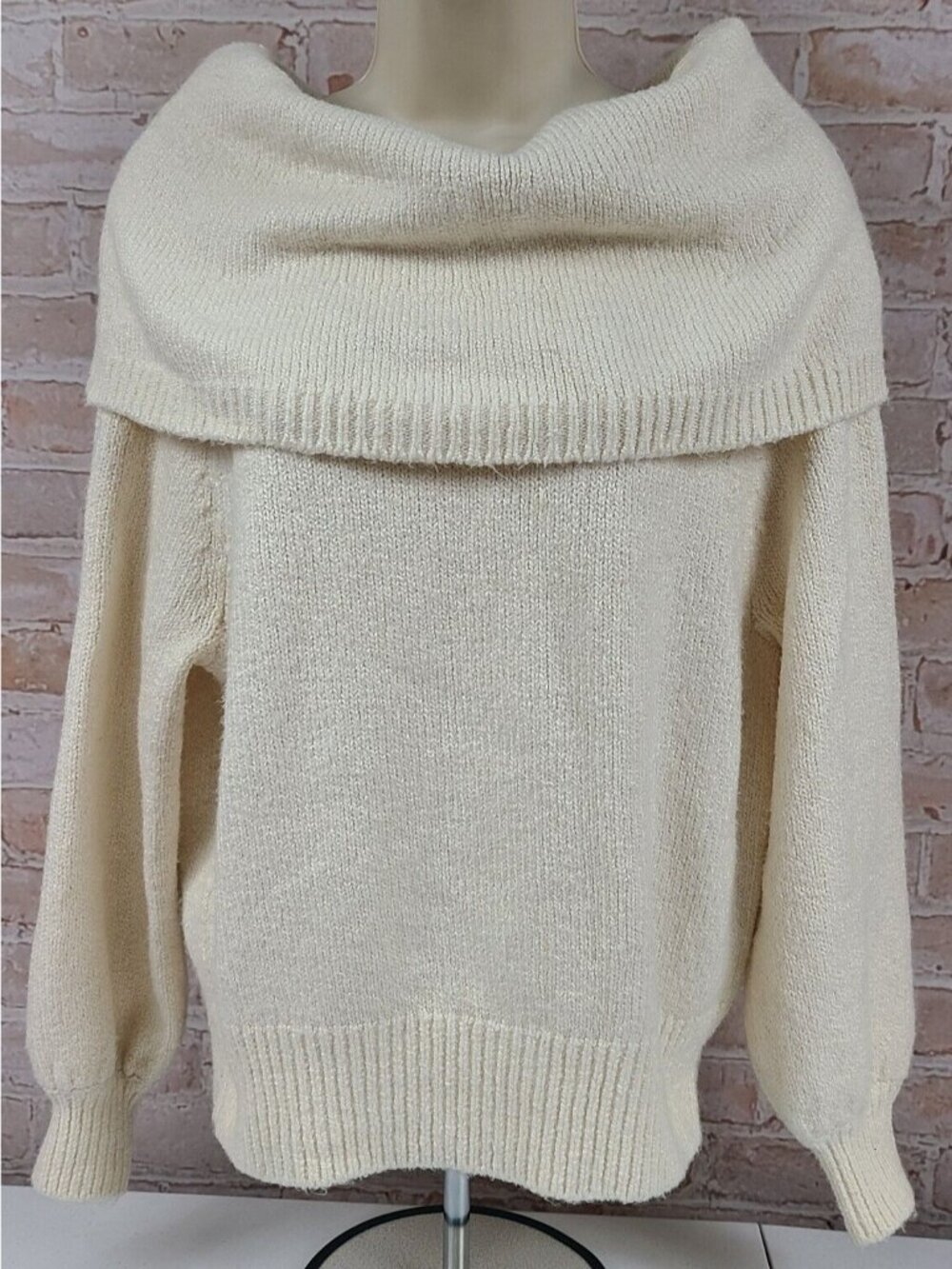 Anthropologie Ivory Pullover Sweater Folded Cowl Neckline Soft Cozy Women's XXS